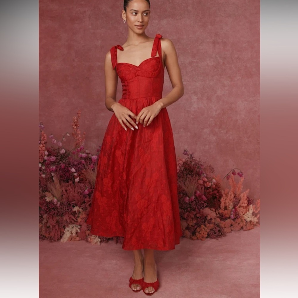 Lulu's Red Tie-Strap Midi Dress